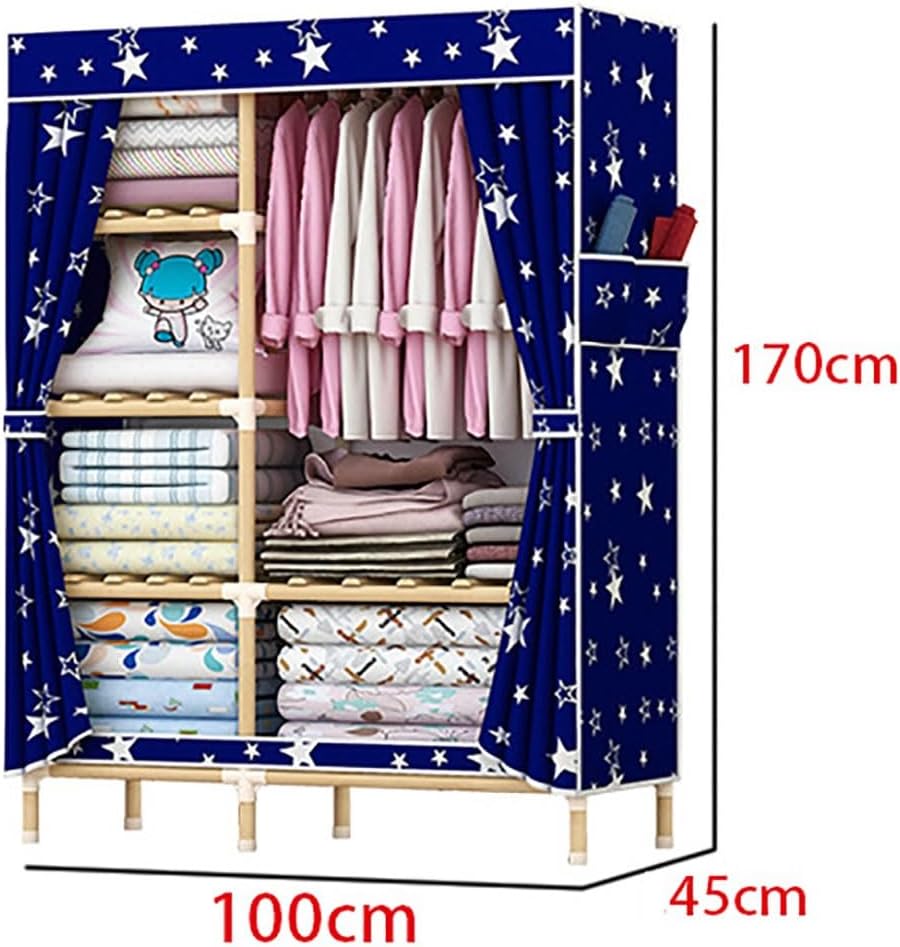 Bamboo Garment Rack With 6 Storage Shelves And Rod For Hanging Clothes Freestanding Wardrobe Closet For Bedroom And Living Room (Color : Orange, Size : 100x45x170cm)