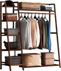 Bamboo Open Wardrobe Coat Stands with Shelves Garment Rack for Hanging Clothes Shoes and Towels Bedroom Storage Organizer with Clothing Hanging Rail X40X140cm