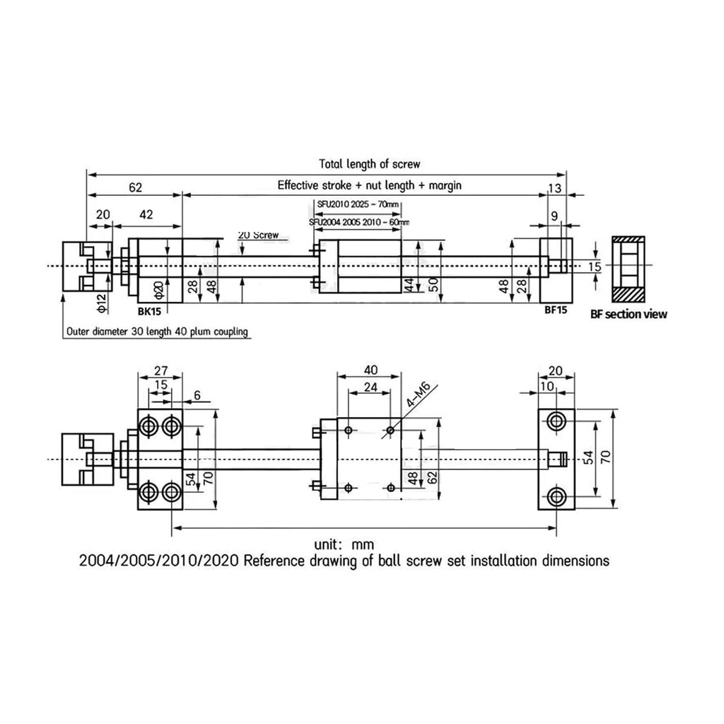 Linear Motion Ball Screw Ball Screw SFU2010 Kit 200-500mm C7 Dia 20mm for CNC Parts Screw with Single Nut +BKBF15+DSG20H+Coupler(400mm)