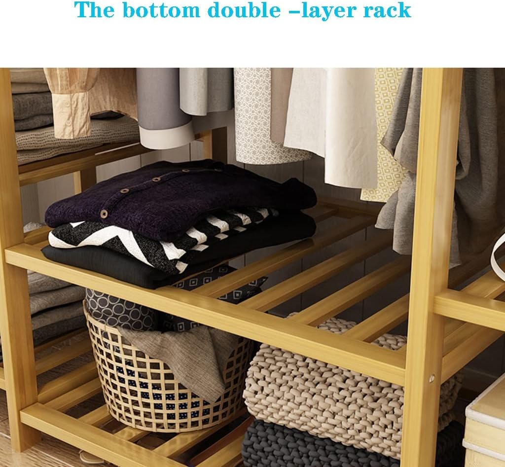 Freestanding Bamboo Wood Garment Rack, Corner Clothes Hanging Rack with 9 Tiers, 147 * 41 * 165cm, Space Saver