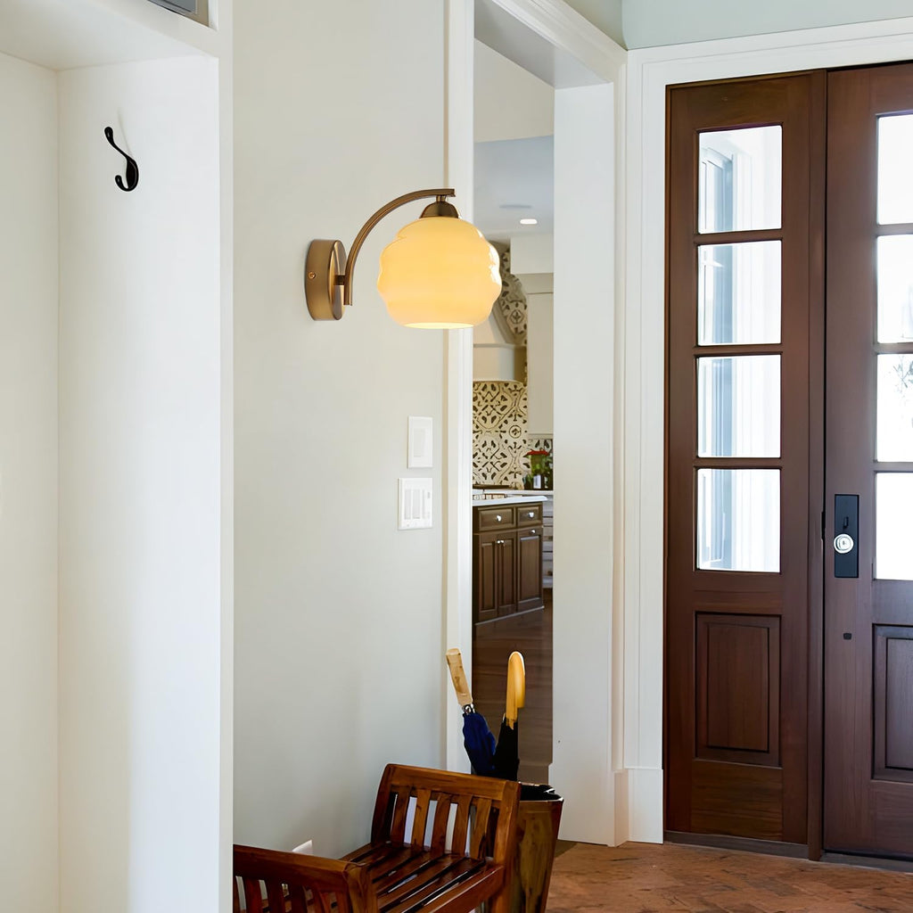 Vintage Brass Wall Sconces Set of Two Modern Brushed Gold Wall Light Fixtures Bathroom Vanity Sconce Lights with Yellow Glass Shade Wall Lamp for Living Room Bedroom Hallway MCL13GD-2 (2 Pack)