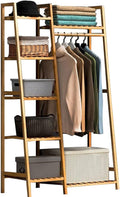 Bamboo Coat Rack, Free Standing Garment Rack, Open Wardrobe Closet with 7 Shelves and One Top Rod for Hanging Clothes Bedroom, Clothes Rails Max Load 220lbs (A 80X40X140cm)