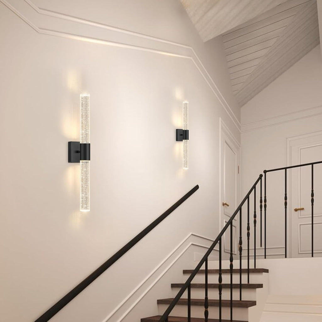 Black LED Wall Sconces Set of 2 with LED Warm Light Interior Glam Crystal Wall Light, Hardwired