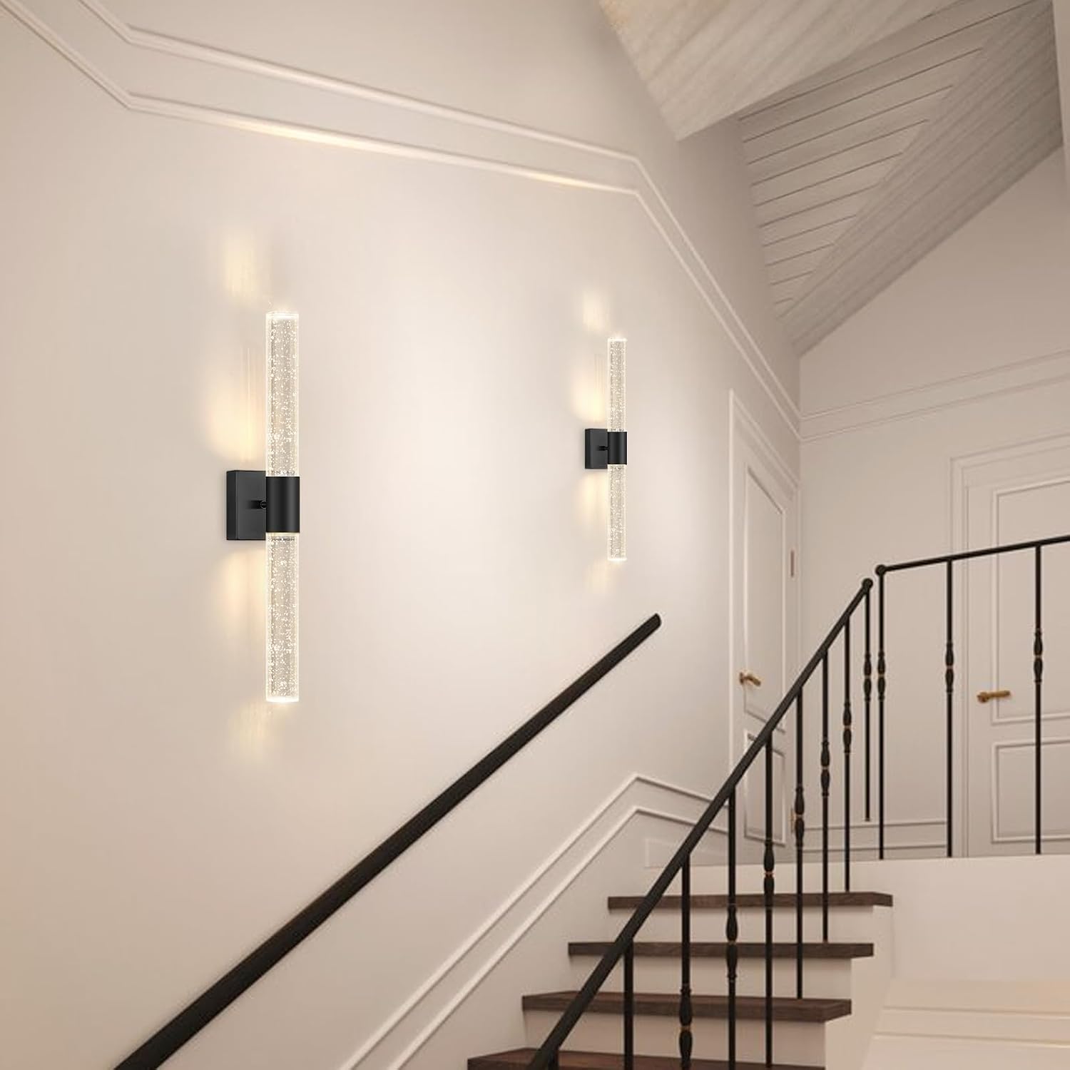Black LED Wall Sconces Set of 2 with LED Warm Light Interior Glam Crystal Wall Light, Hardwired