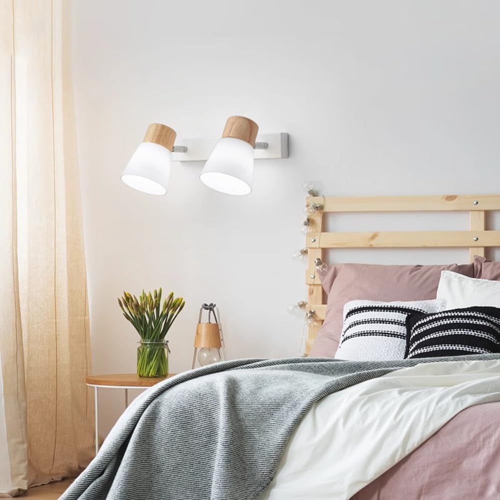 Modern Decor Headboard Lamp Set of 2 Bedroom Wall Mounted Reading Lamp Glass Sconces Light Fixtures Wood Wall Lighting Fixture Lamps for Living Room Kitchen Mirror Vanity Hallway Stairs