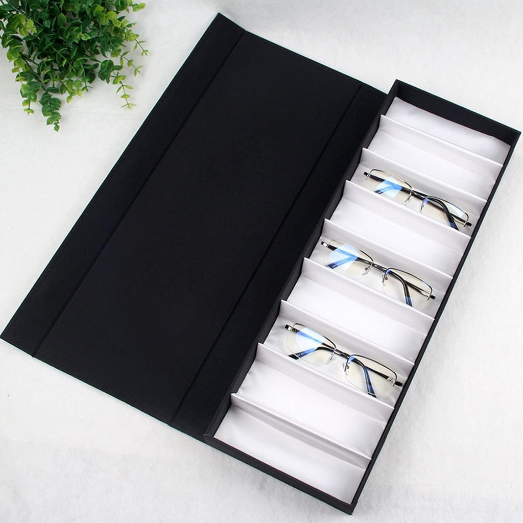 Eyeglass Displays Eyeglasses Organizer Case 9 Slots - Black Glasses Storage Box Eyewear Tray Holder Display Box with Lid, Suitable for Small Glasses Display Risers