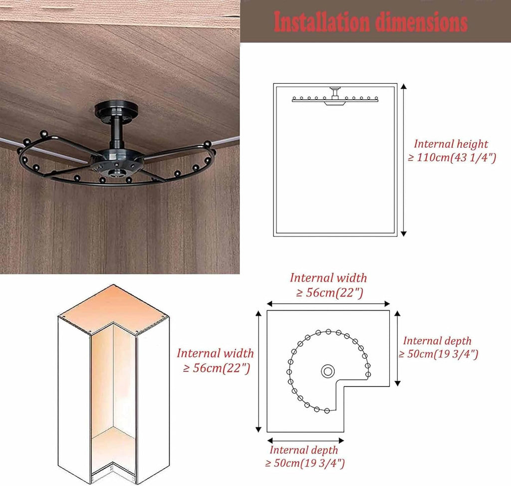 360° Rotating Corner Closet Rod - Heavy Duty Metal Round Clothing Brackets for Hanging Clothes, Space Saving Wardrobe Organizer for Cloakroom, 20.47in (Champagne Gold)
