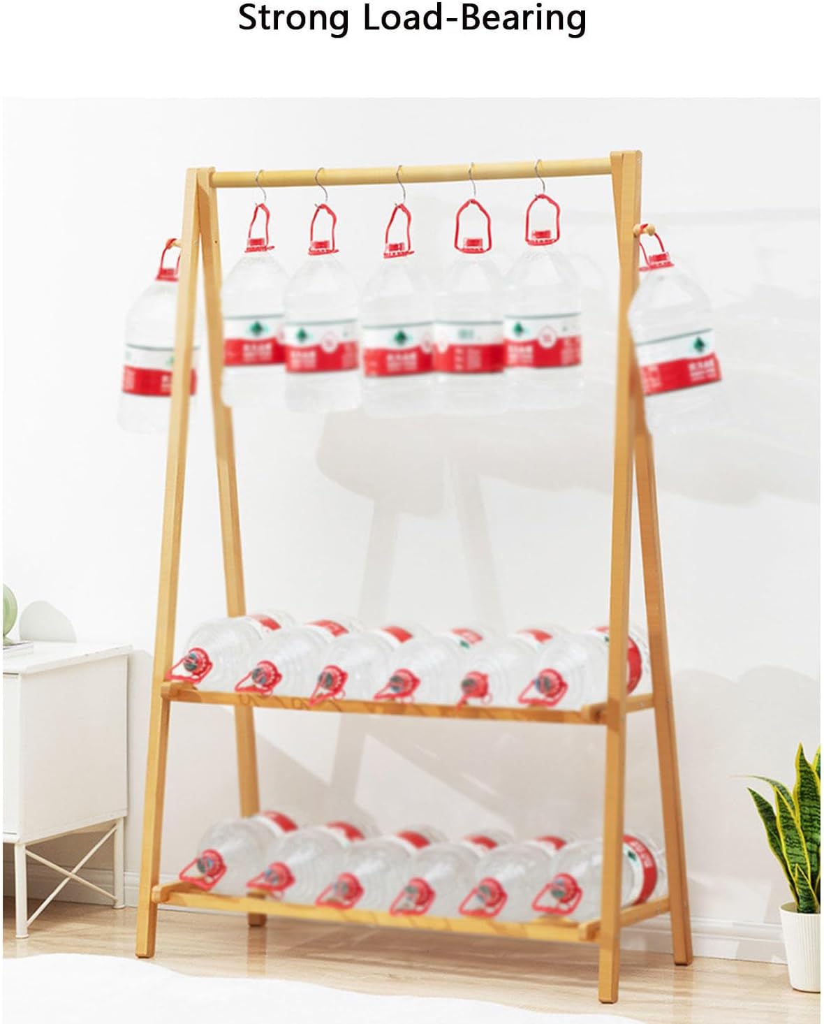3 In 1 Bamboo Coat Stand Hanging Clothes Rail Shoe Storage Shelves Garment Rack Foldable Freestanding Clothes Hat Hanger Stand For Entryway Bedroom Hallway,Woodcolor,106 * 40 * 160cm