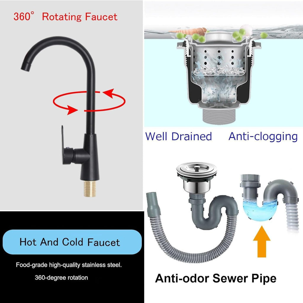 Wall Mounted Kitchen Sink with Towel Rack, Stainless Steel Utility Sink Washing with Hot and Cold Water Tap and Pipe, Single Bowl Restaurant Sink for Lau,38 * 33 * 21cm