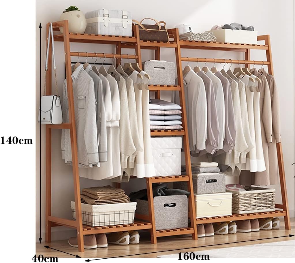 Heavy Duty Clothes Rack Garment Rail Shoe Bench Coat Stand Rack Hanger Clothing Racks Bamboo Garment Rack For Hanging Clothes Heavy Duty Rack With Shelves And Shoe Clothing Storage Organizer