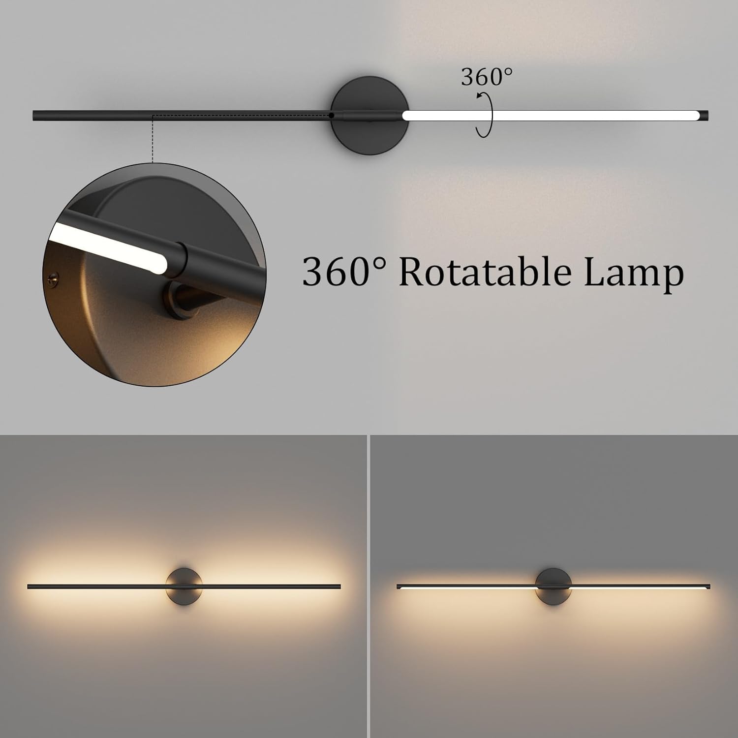 Modern Wall Sconces Set of Two 3000K 40In Hardwired Black Bathroom Sconce Vanity Light Bar 360° Rotate Warm Light for Bedroom Bathroom