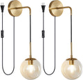 KCO Lighting Modern Plug in Wall Sconce Set of 2 Gold Glass Globe Bathroom Wall Sconce Mid Century Adjustable Wall Lamp Plug in for Corridor Bedroom Entryway (Amber & 2-Pack)