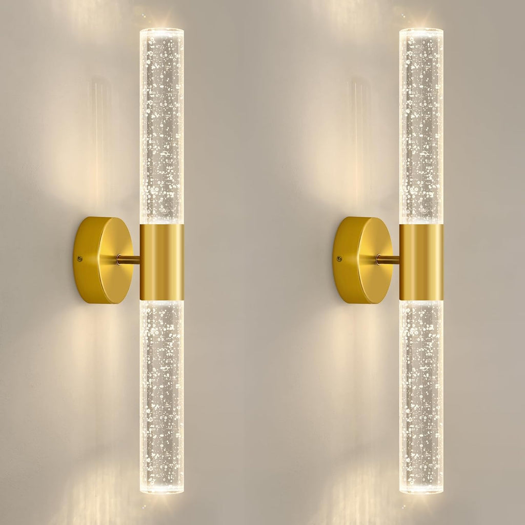 Gold Wall Sconces Set of 2 LED Modern Sconces Dining Room Wall Lighting 10W 3000K LED Wall Lights Crystal Hardwired Wall Light Fixtures for Living Room Bedroom Bathroom Hallway