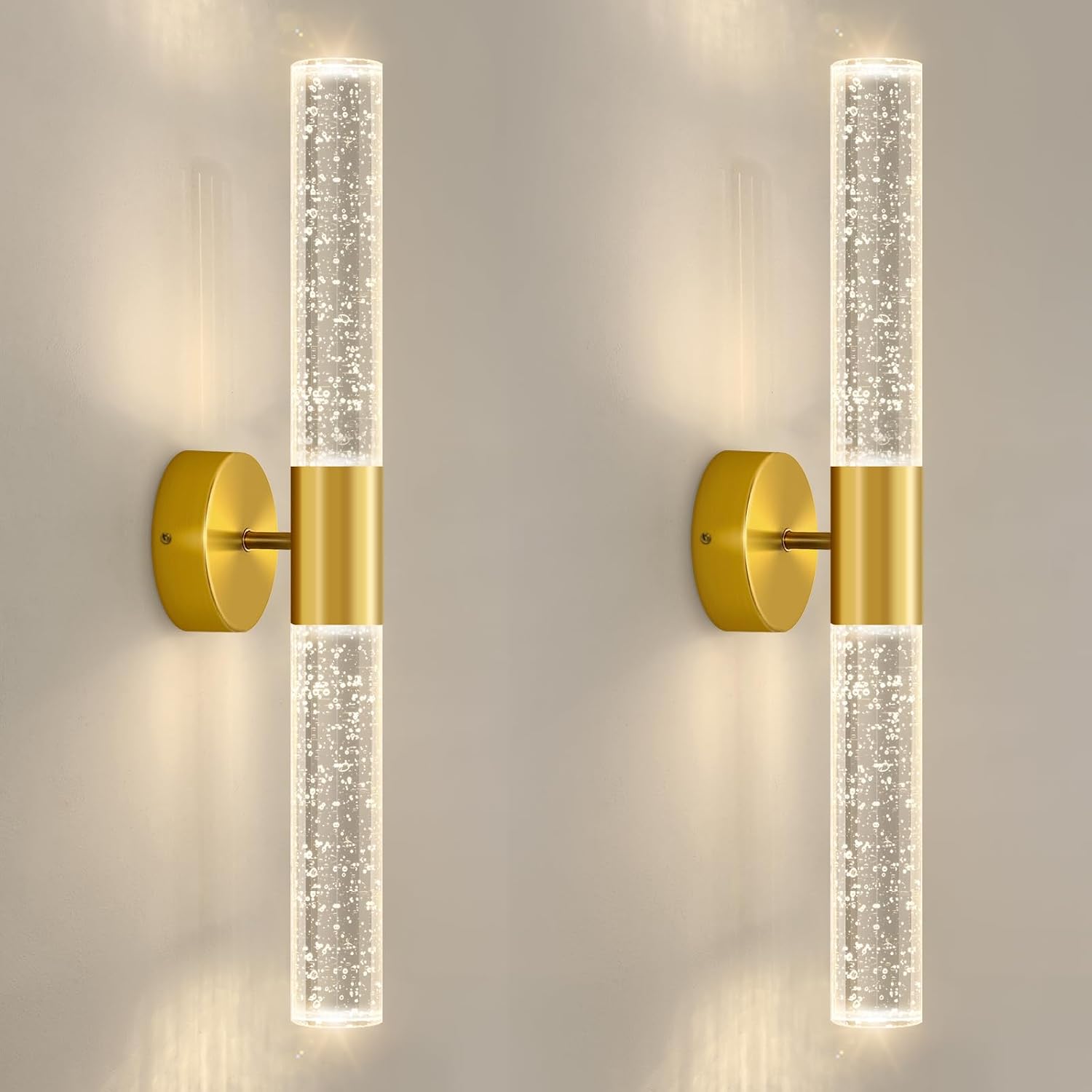 Gold Wall Sconces Set of 2 LED Modern Sconces Dining Room Wall Lighting 10W 3000K LED Wall Lights Crystal Hardwired Wall Light Fixtures for Living Room Bedroom Bathroom Hallway
