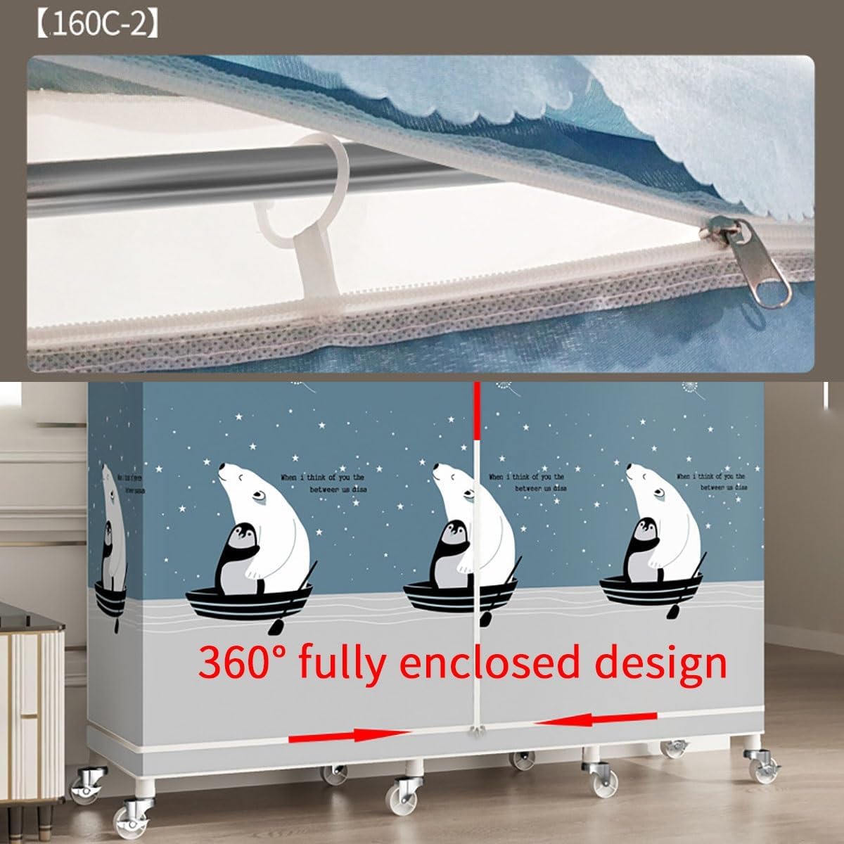 Rolling Clothes Rack with Cover for Bedroom Portable Wardrobe Closet for Hanging Clothes Freestanding Garment Rack with Wheels, Rod and Shelves(B)