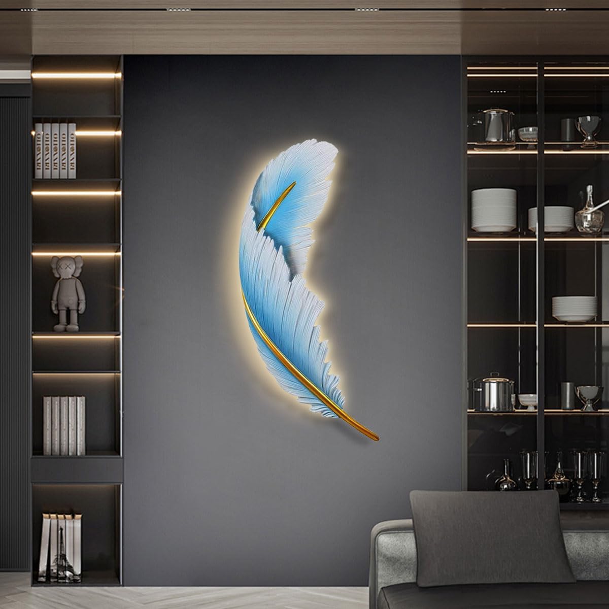 Feather Wall Sconce Modern led Wall Light Sconce Blue Feather Design Art Deco Wall Light Mid-Century Wall Lights Dimmable Sconce for Bedroom Living Room Dining Room Hallway