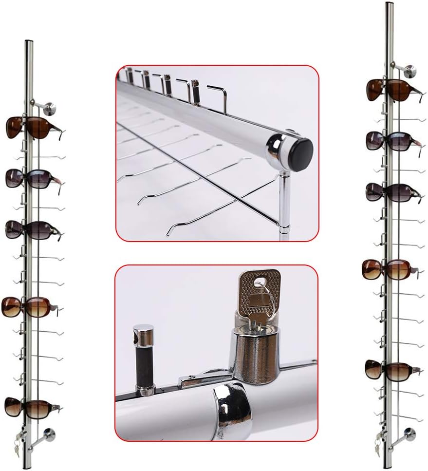 10-Piece Set Lockable Sunglasses Eyewear Eyeglasses Display Rack Wall-Mounted Aluminium Eyeglasses Reading Glasses Holder Display Rod