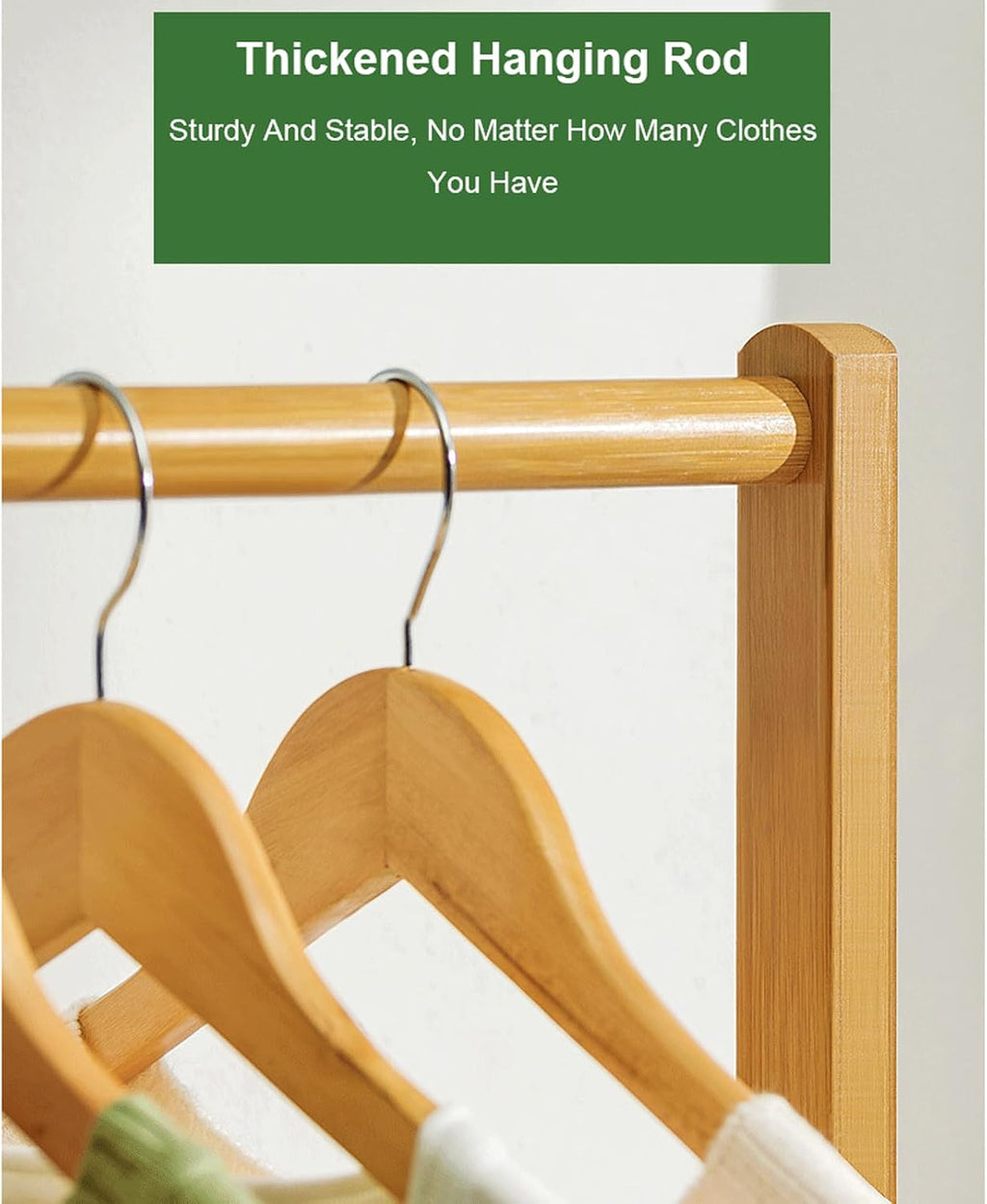 Bamboo Clothing Garment Rack on Wheels Rolling Clothes Organizer w/6 Hooks Multifunctional Bedroom Hanging Rack for Hanging Clothes Hats Pants