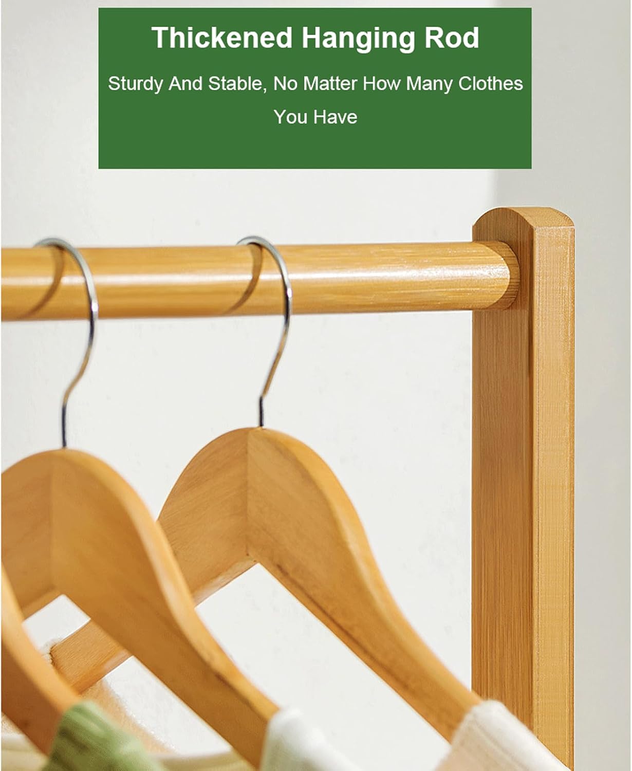 Bamboo Clothing Garment Rack on Wheels Rolling Clothes Organizer w/6 Hooks Multifunctional Bedroom Hanging Rack for Hanging Clothes Hats Pants