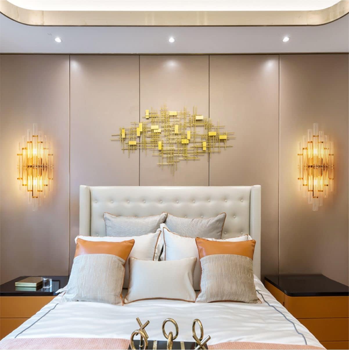 KCO Lighting Modern Crystal Wall Sconce Set of 2 Elegant Wall Mounted Light Fixture Gold Metal Wall Lamp with Clear Crystal for Bedroom Living Dining Room (Gold-2PC)