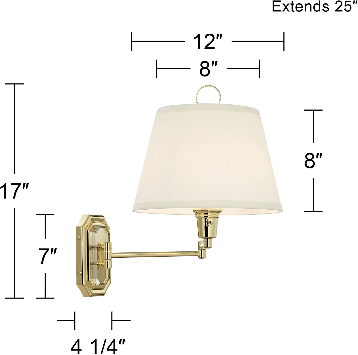 Barnes and Ivy Fredericks Modern Wall Lamps Set of 2 Brass Gold Metal Plug-in 12' Swing Arm Ivory Mushroom Pleated Shade for Bedroom Living Room Home Hallway Dining Kitchen Reading