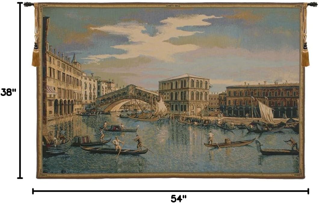 Charlotte Home Furnishings Italian Tapestry Wall Hanging 38x 54 in The Rialto Bridge Grand Canal Wall Art Woven Tapestry for Bedroom Living Room and Home Decor European Soft Cotton Jacquard Woven