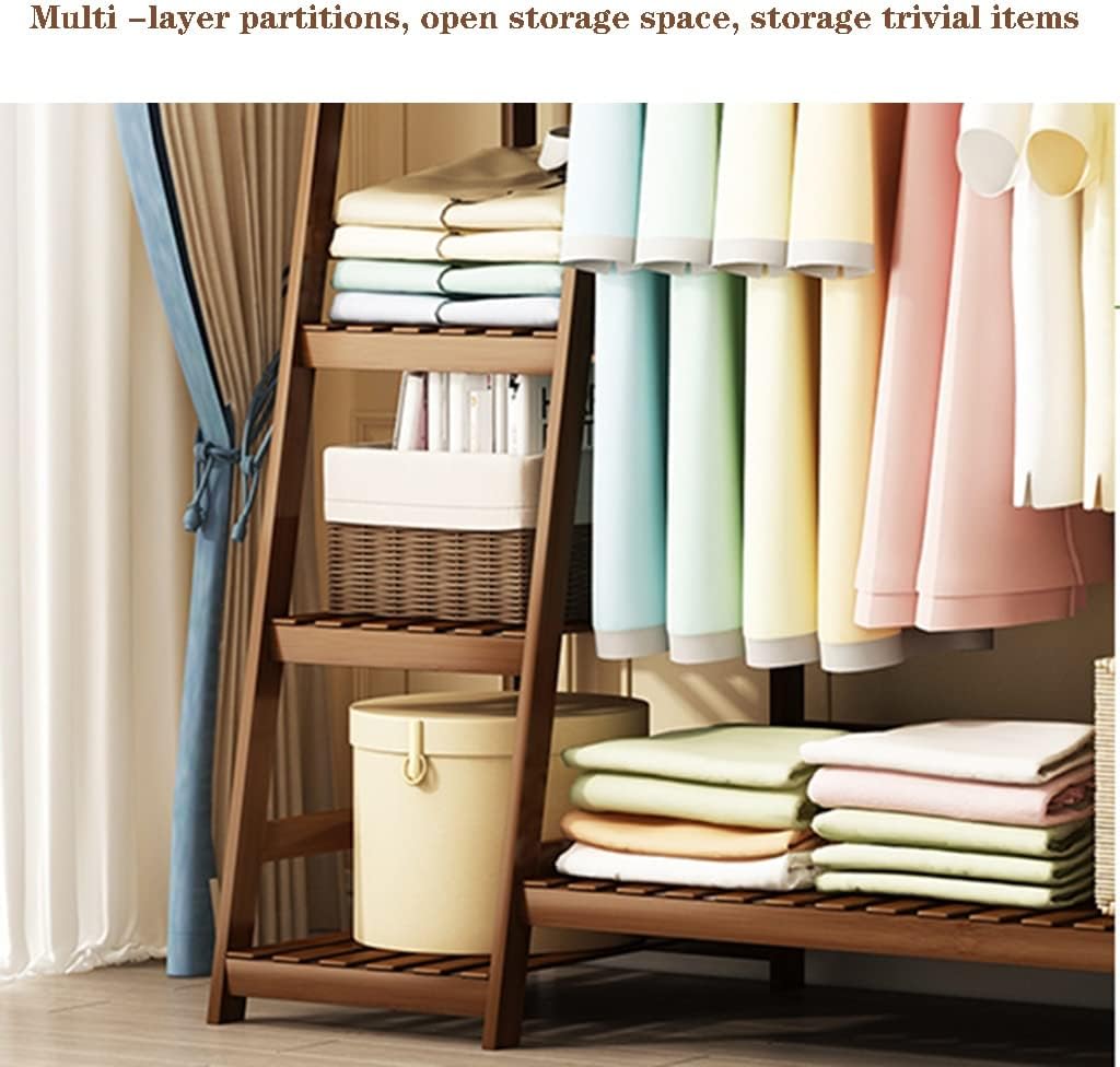 Strong Bamboo Garment Rack, with 7 Tier Shelves, Free-Standing Multifunctional Hanging Clothes Rack, Easy Assemble,80 * 42 * 140cm