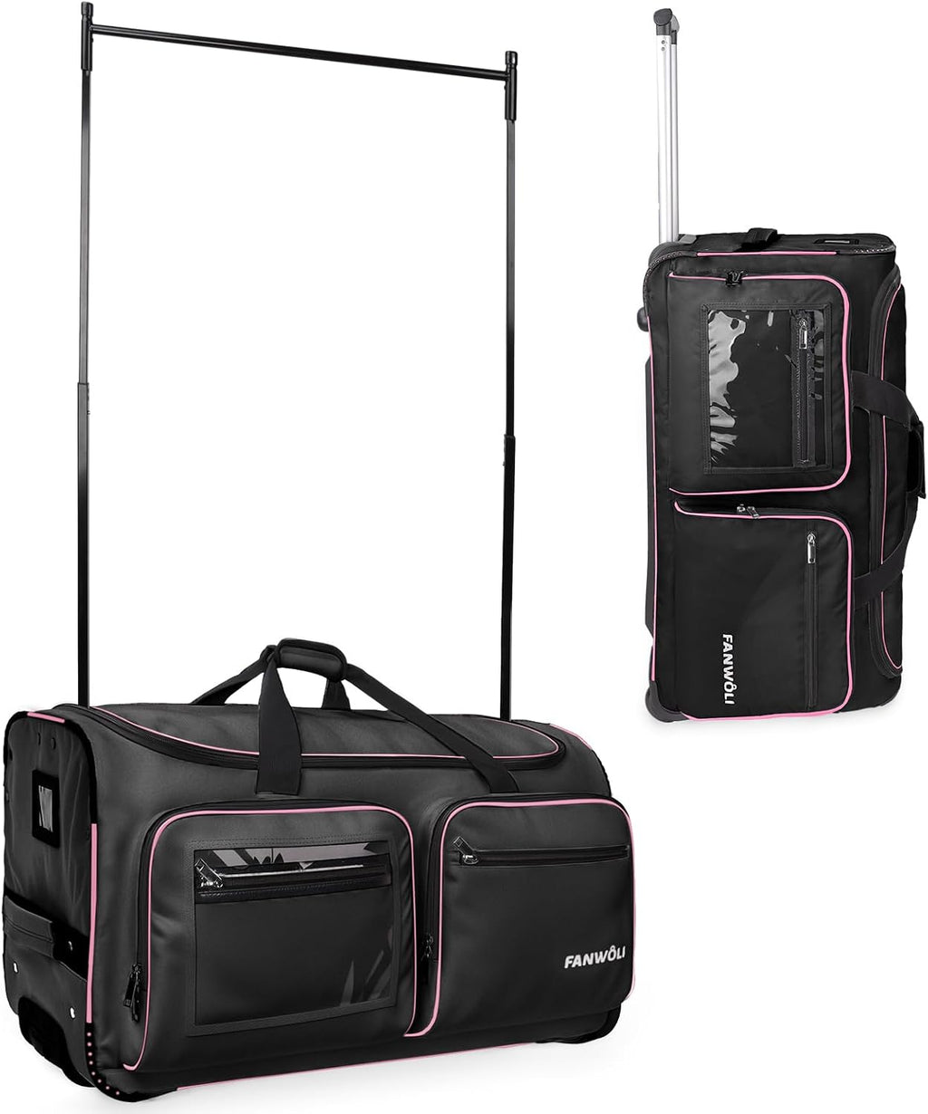 Fanwoli Dancer's Mobile Combo:66L Reusable Grocery Bag on Wheels + 23' Dance Bag with Garment Rack|Upgrade Stability, Simplify Your Move| Ideal for Competitions, Rehearsals & Daily Errands
