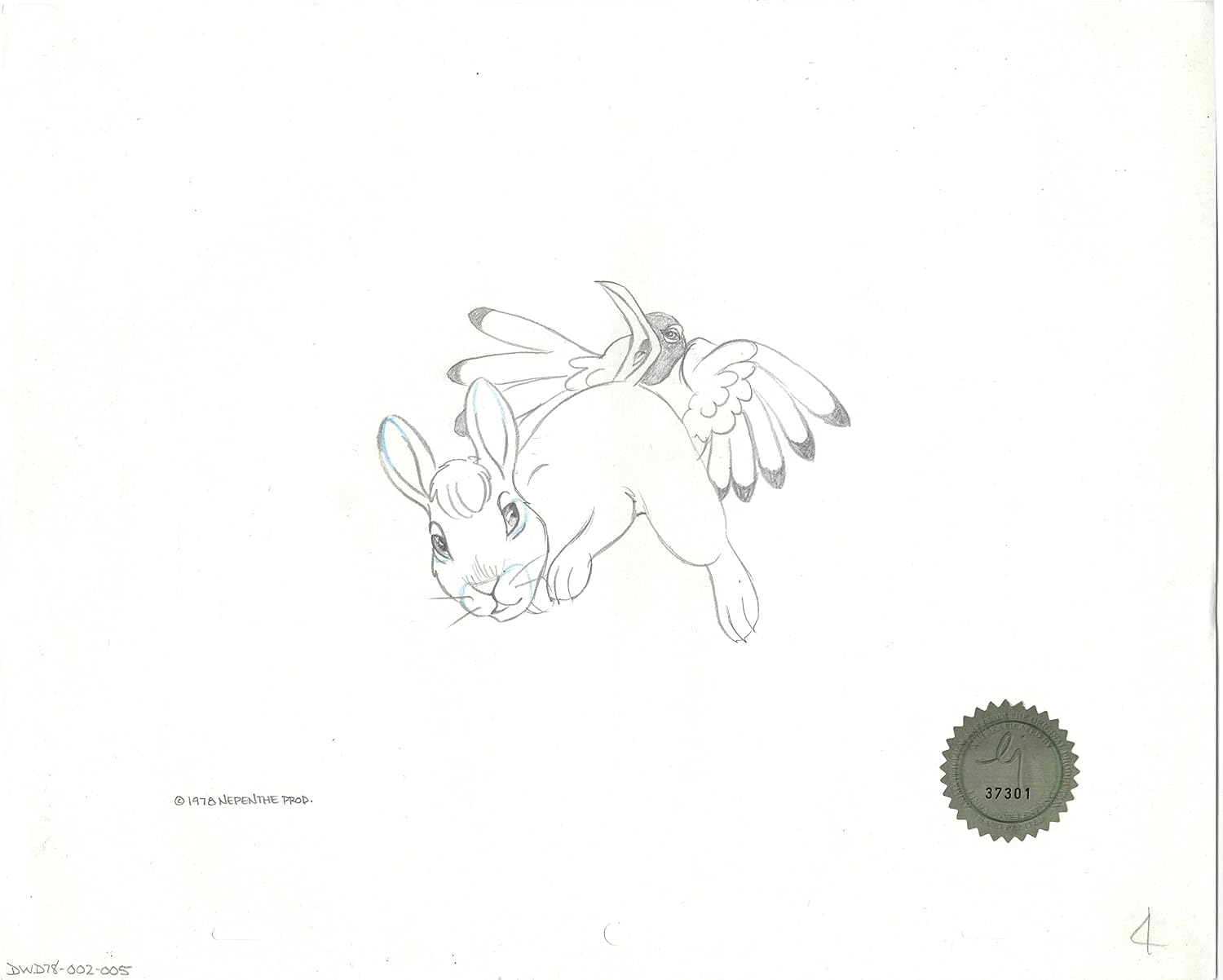 Watership Down 1978 Production Animation Cel Drawing of Bigwig and Kehaar with Linda Jones Seal and Certificate of Authenticity 002-005