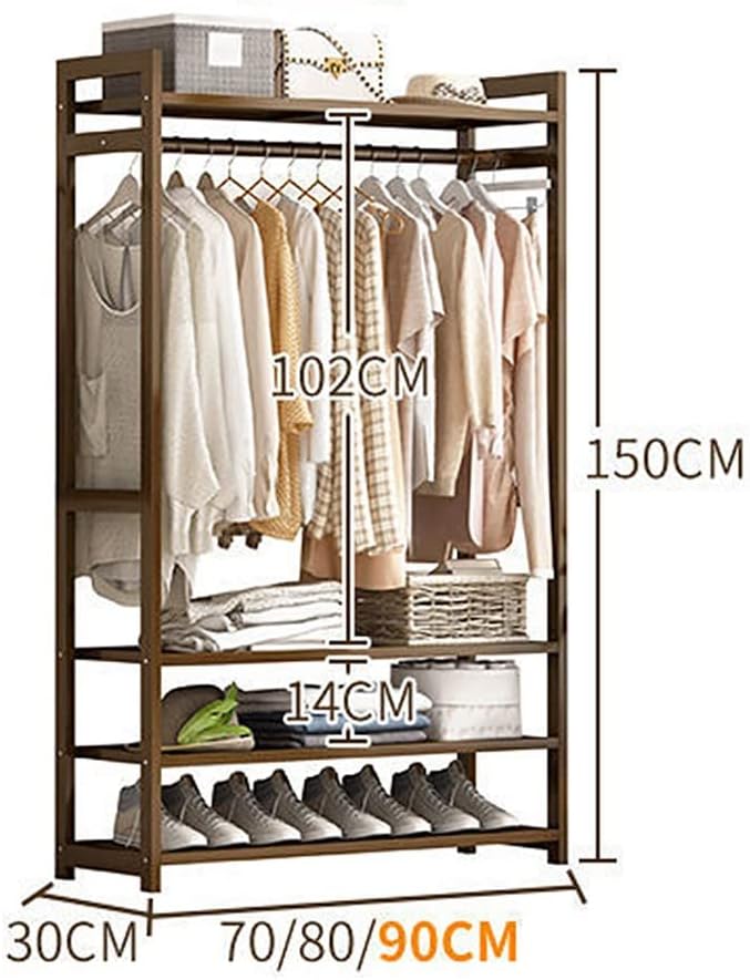 Bamboo Clothes Rack with Compartments and Storage Shelves Portable Coat Stand and Hanging Rail for Bedroom and Entryway nizing.