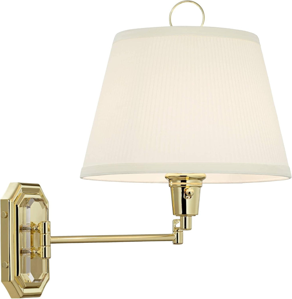 Barnes and Ivy Fredericks Modern Wall Lamps Set of 2 Brass Gold Metal Plug-in 12' Swing Arm Ivory Mushroom Pleated Shade for Bedroom Living Room Home Hallway Dining Kitchen Reading
