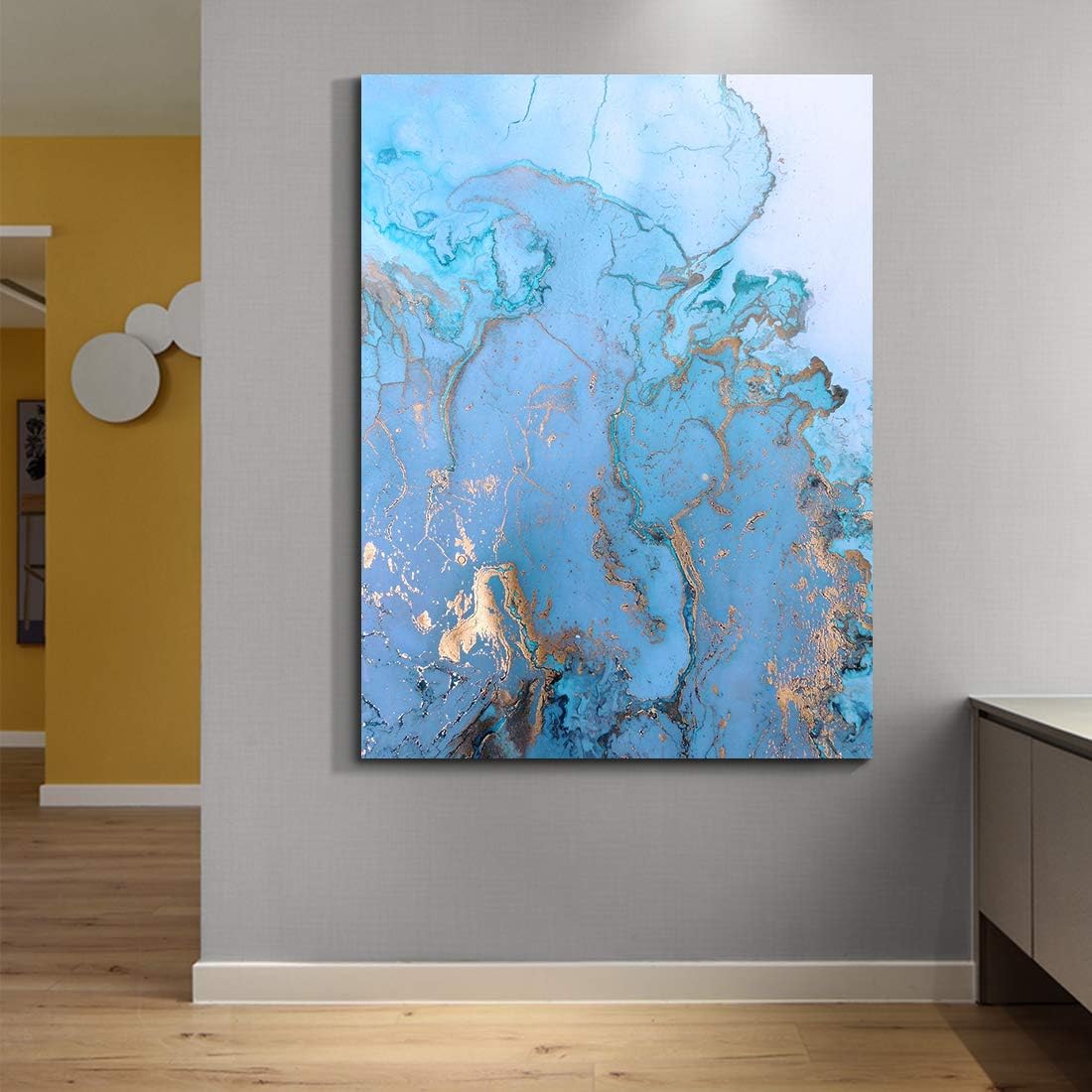 Denzoer Blue Ocean and Texture Abstract Wall Art Modern Canvas Prints with Solid Wood Frame Wall Pictures for Home Decoration, Ready to Hang - 36x46 inches