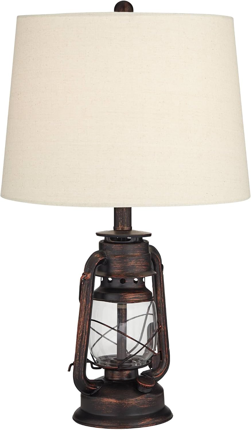 Franklin Iron Works Murphy 23' High Miner Lantern Small Farmhouse Rustic Traditional Accent Table Lamps Set of 2 Red Bronze Finish Metal Oatmeal Shade Living Room Bedroom Bedside Nightstand House
