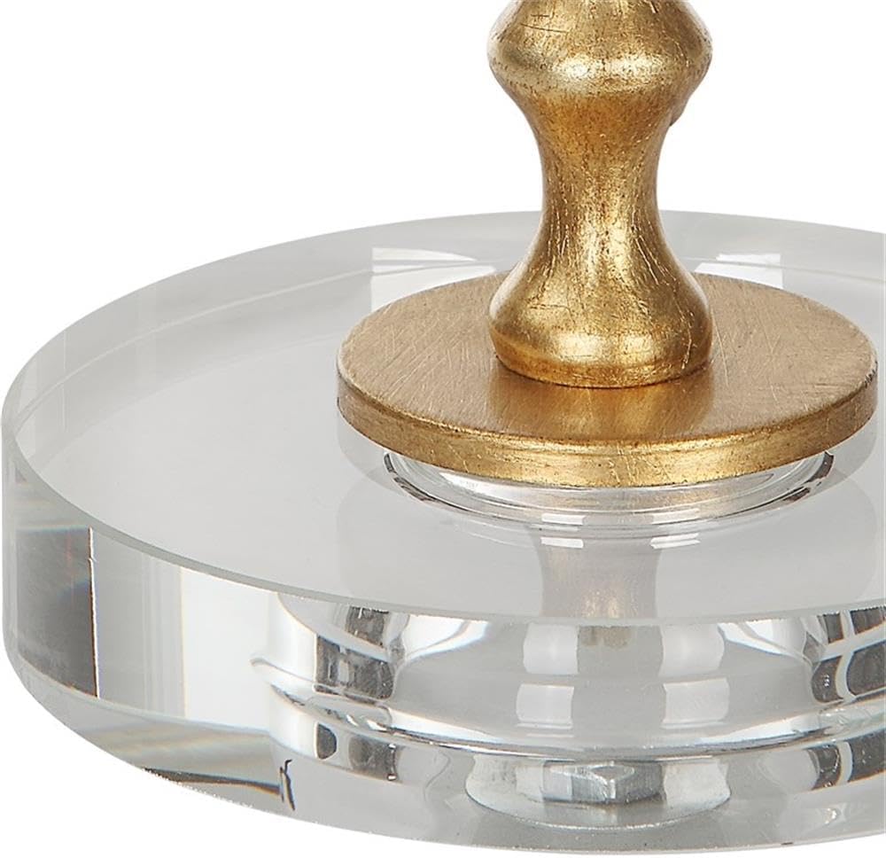 BOWERY HILL Coastal Metal Table Lamp Set of 2, 29 in Tall, Gold Leaf Finish, White Ivory Linen Shade, Crystal Base, Contemporary Transitional Style, Elegant Lighting for Living Room or Bedroom