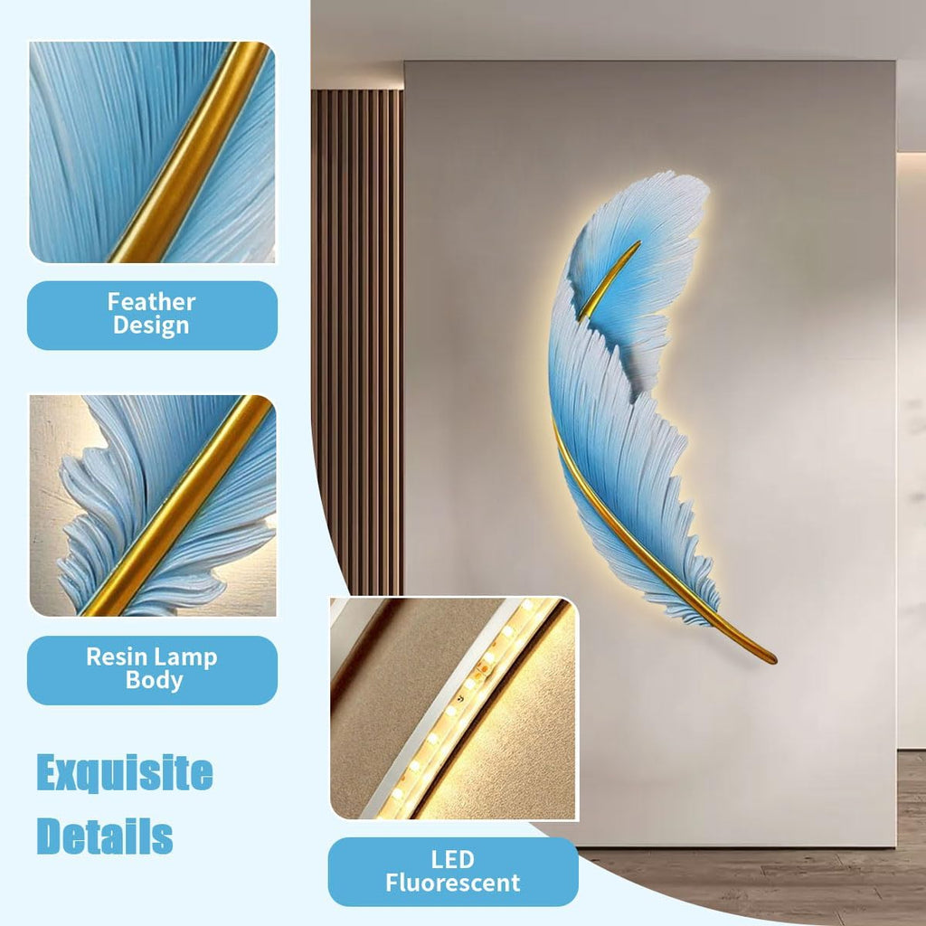 Feather Wall Sconce Modern led Wall Light Sconce Blue Feather Design Art Deco Wall Light Mid-Century Wall Lights Dimmable Sconce for Bedroom Living Room Dining Room Hallway