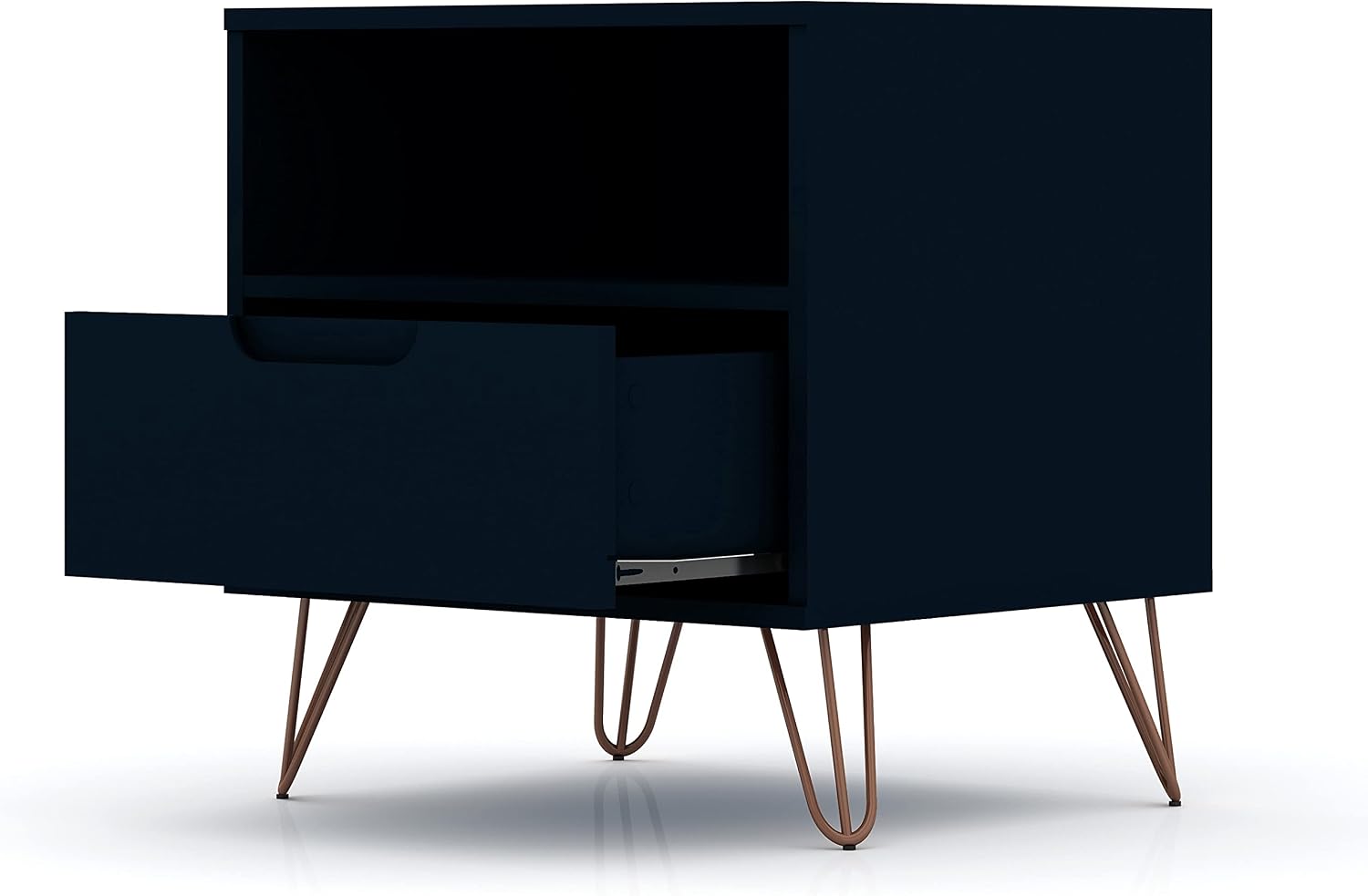 Manhattan Comfort Rockefeller Nightstands Set of 2 with Drawer and Cubby, Ideal for Bedroom and Living Room, Bedside Table with Mid Century Modern Design, Functional Storage Organizer, Blue
