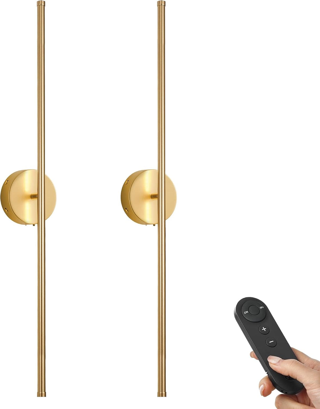 KARTOOSH Battery Operated Wall Sconces with Remote Control, Dimmable Wall Sconces Set of Two, 350°Rotate, 3000K LED Gold Wireless Wall Light for Living Room, Bedroom, Hallway, 40.1 Inch (2 Pack)