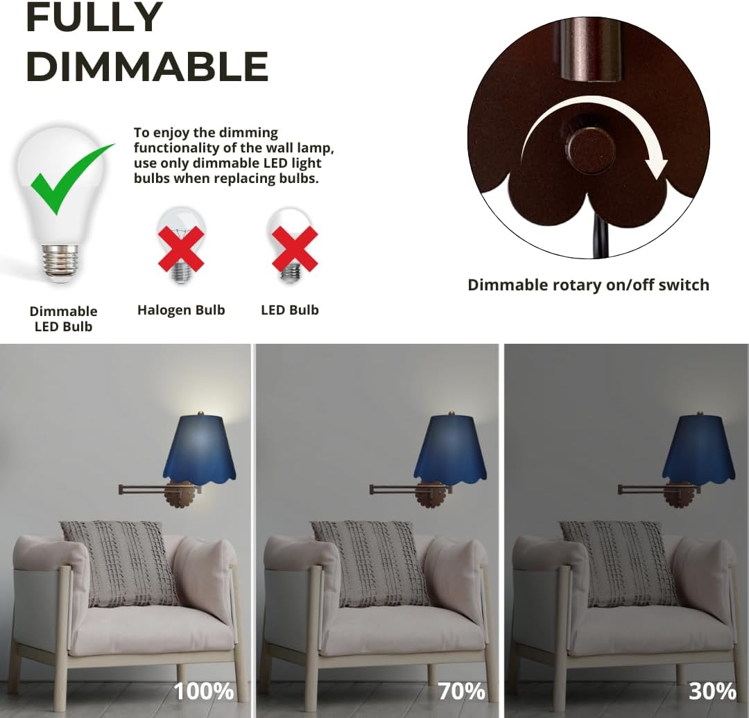 Royal Designs, Inc. Set of 2 Scalloped Swing-Arm Dimmable Wall Lamp - Oil Rubbed Bronze Lamp with Navy Blue Scallop Hardback Lampshade