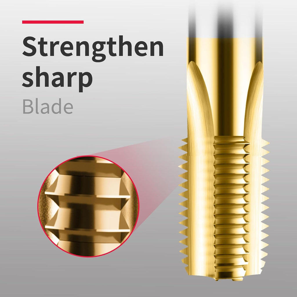 NPT Tap Pipe Thread,High Speed Steel Cobalt-Titanium Coating,Inch Straight Flute Taps – NPT Threading Tools for Pipe Work DRINYOUNG (Straight 1/2'-14 NPT Qty 5)