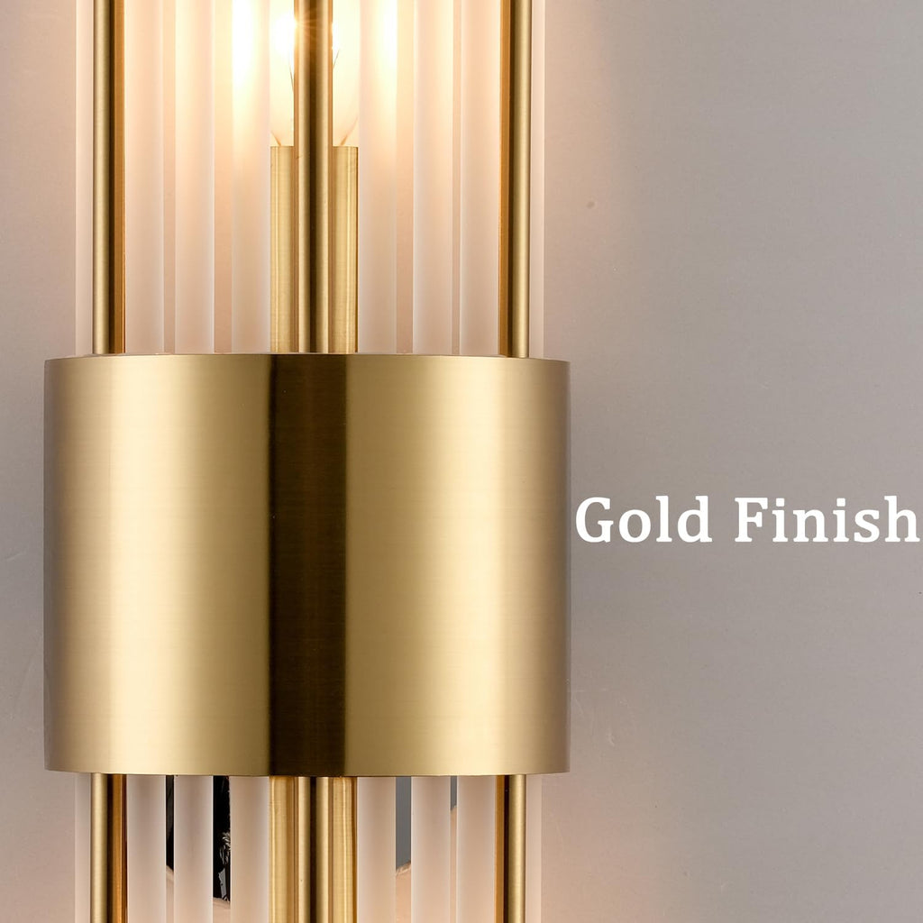 2-Light Modern Crystal Wall Sconces Titanium Gold Vanity Wall Light with Frosted Glass Luxury Set of 2 Wall Light Fixtures for Bedroom Living Room Dining Room Vanity Mirror Light