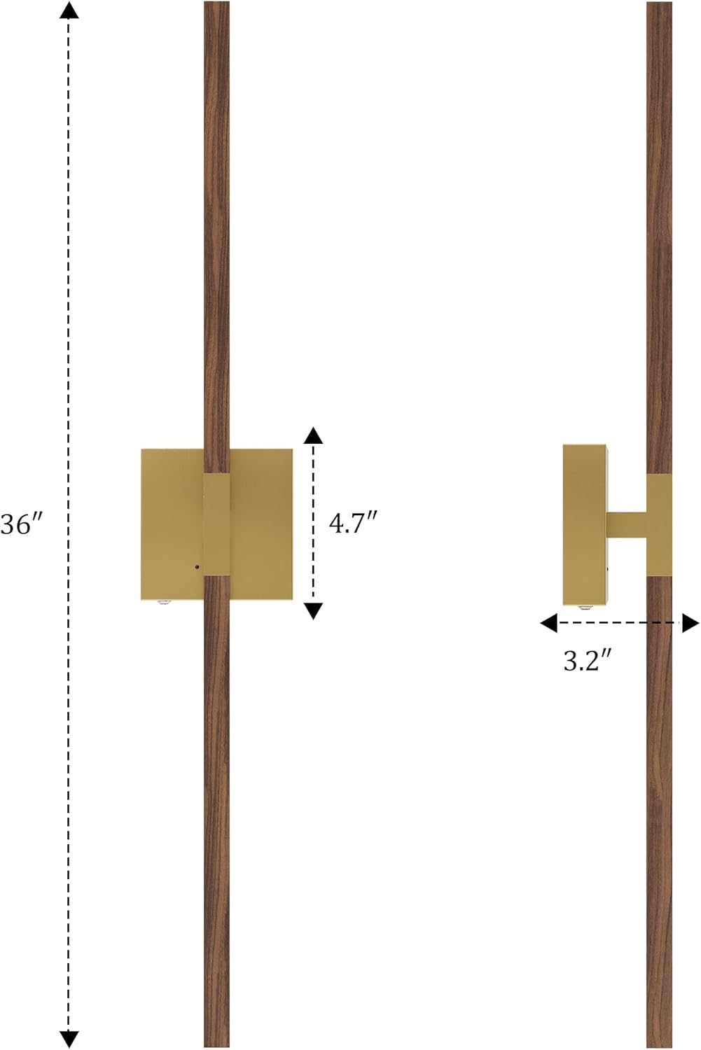 Rayogale Gold Walnut Rechargeable Wall Sconce with Remote Control 36 Inch | 3000/4500/6000K Dimmable 8000mAh Wireless Battery Operated Wall Sconces Set of Two with Timer for Living Room, Bedroom, TV