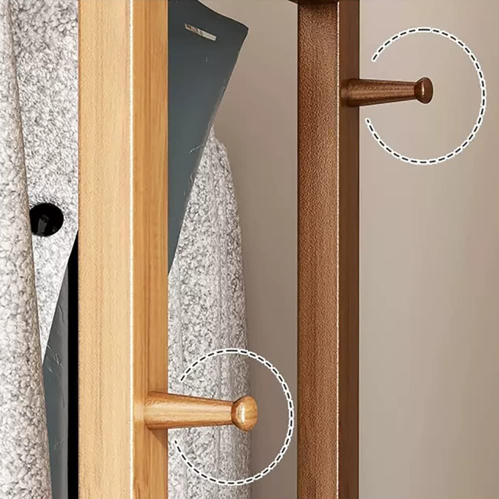 Clothes Rail Rack Bamboo, Open Wardrobe Closet,Garment Rack with Storage Shelves Organizer and One Top Rod for Hanging Clothes Bedroom, Free Standing Coat Rack 100x28x167cm