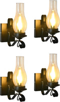 Rustic Wall Sconces, Black Farmhouse Industrial Wall Sconce with Amber Glass, Vintage Retro Wall Lamps, Indoor Wall Lighting Lantern for Bedroom Living Room Bathroom (4 Pack Hardwired)