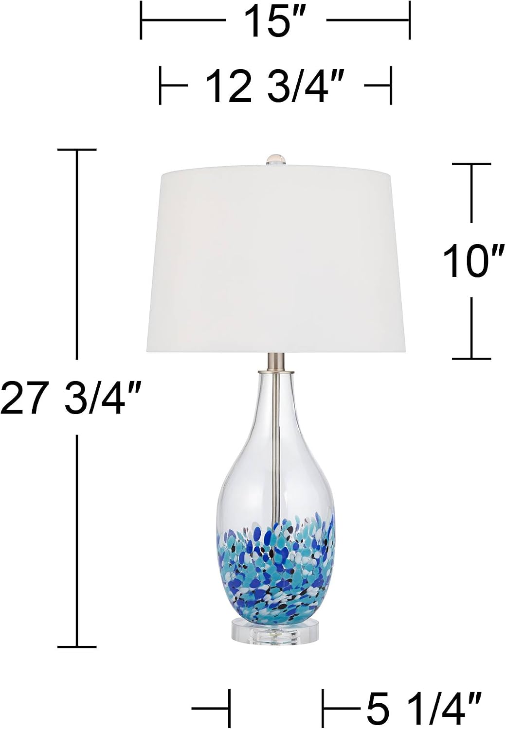 Marnie 27 3/4' Tall Curved Modern Coastal Table Lamps Set of 2 Blue Art Glass Fabric White Shade Living Room Bedroom Bedside Nightstand House Office Home Reading (Colors May Vary) - 360 Lighting