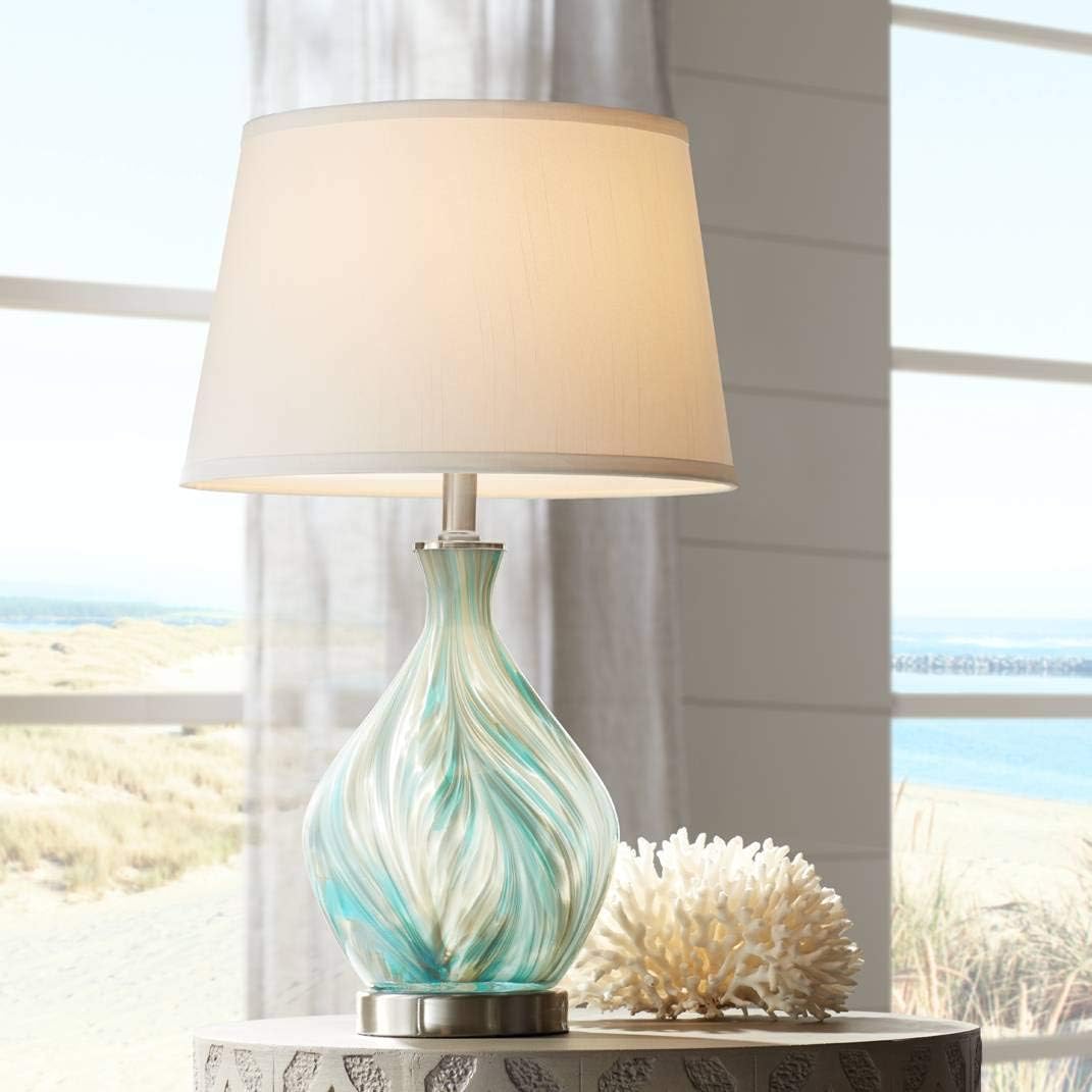 360 Lighting Cirrus 22' High Vase Small Modern Coastal Accent Table Lamps Set of 2 Blue Gray Handcrafted Art Glass White Shade Living Room Bedroom Bedside Nightstand House (Colors May Vary)