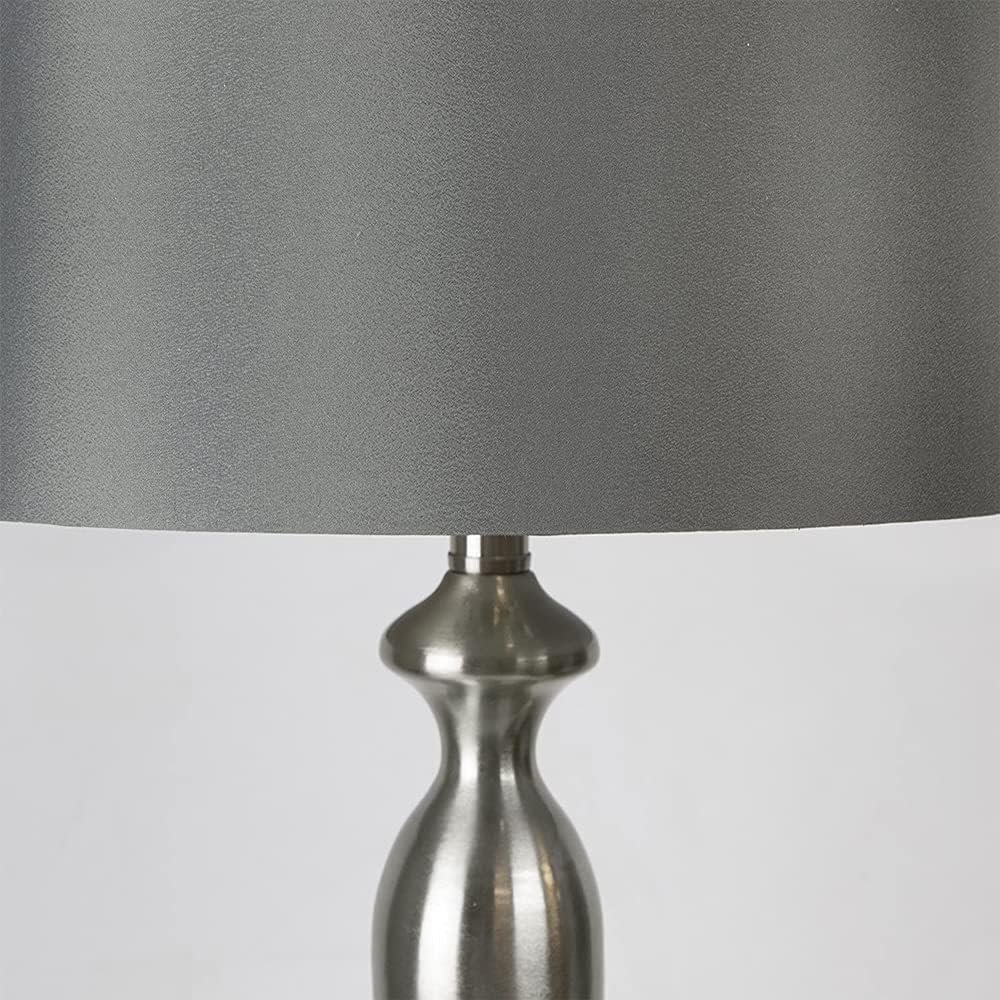 Grandview Gallery Table Lamps with Dark Grey Lamp Shade, Set of 2 - Brushed Nickel Body with Grey Linen Shade, 26.5' Table Lamps for Bedrooms, Dressers, Buffets and More - ST90215FQ-(W)