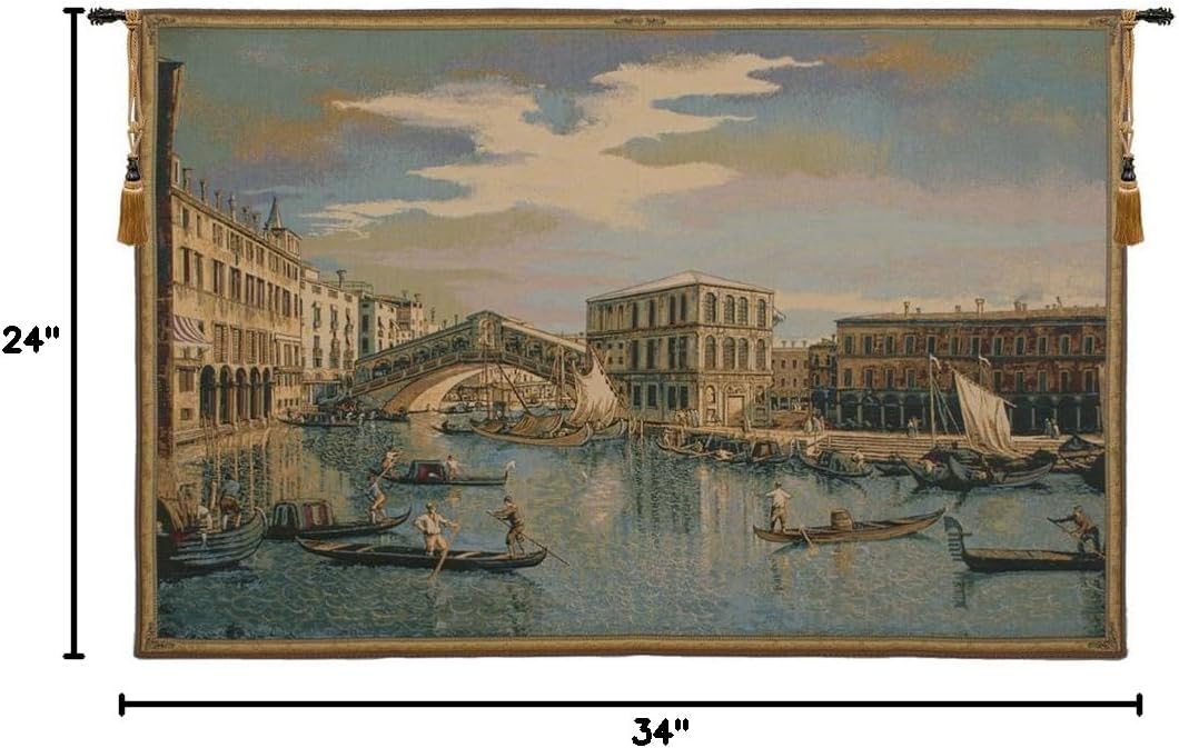 Charlotte Home Furnishings Italian Tapestry Wall Hanging 24x 34 in The Rialto Bridge Grand Canal Wall Art Woven Tapestry for Bedroom Living Room and Home Decor European Soft Cotton Jacquard Woven