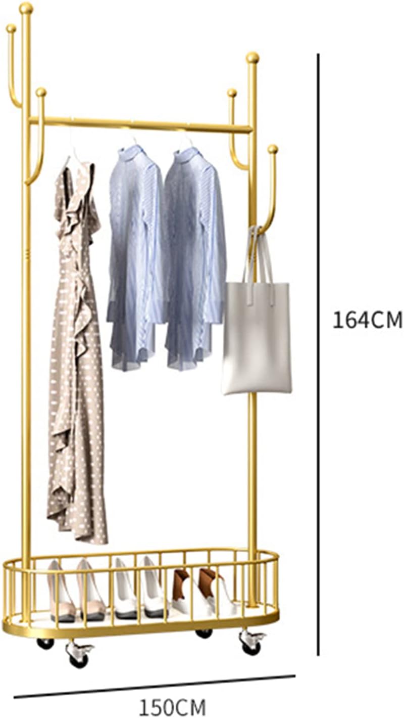 3-in-1 Rolling Garment Rack for Hanging Clothes with Wheels, Metal Coat Rack with Organizing Basket/150Cm/59.1In