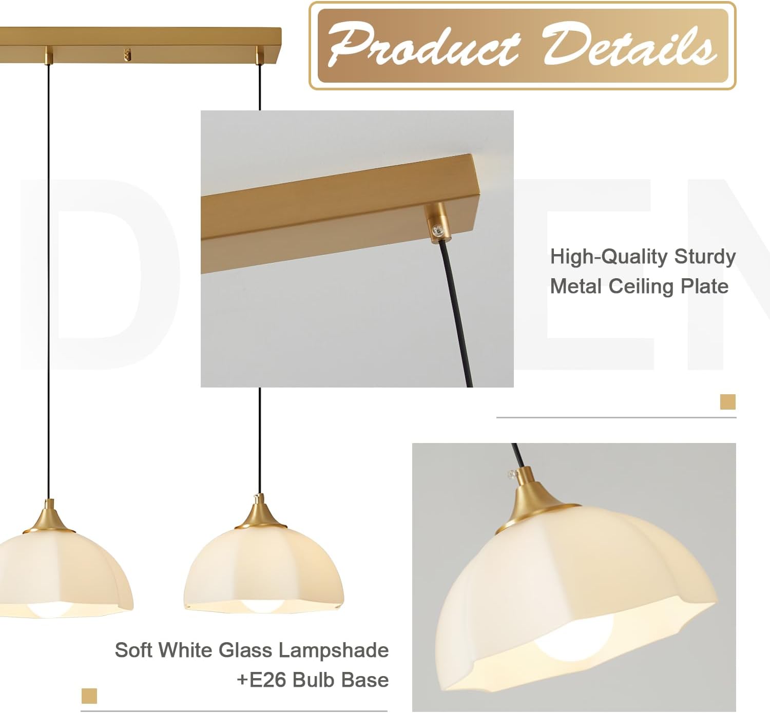Modern 3 Light Pendant Lighting Gold Linear Dining Room Light Fixture Milk Glass Linear Chandelier Brass and White Pendant Lights Kitchen Island 3 Bulb Hanging Ceiling Light MPL17-3S GD