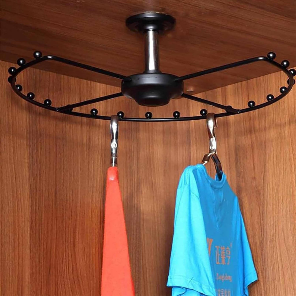 360° Rotating Corner Closet Rod - Heavy Duty Metal Round Clothing Brackets for Hanging Clothes, Space Saving Wardrobe Organizer for Cloakroom, 20.47in (black)